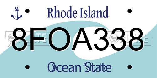 8FOA338 Rhode Island License Plate