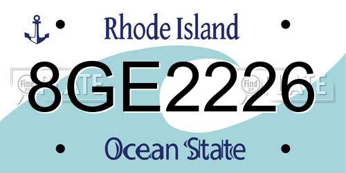 8GE2226 Rhode Island License Plate
