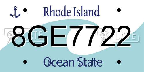 8GE7722 Rhode Island License Plate