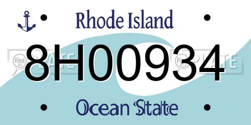8H00934 Rhode Island License Plate