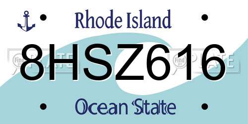 8HSZ616 Rhode Island License Plate