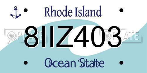 8IIZ403 Rhode Island License Plate