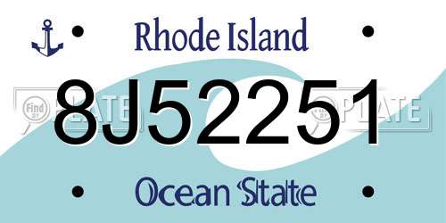 8J52251 Rhode Island License Plate