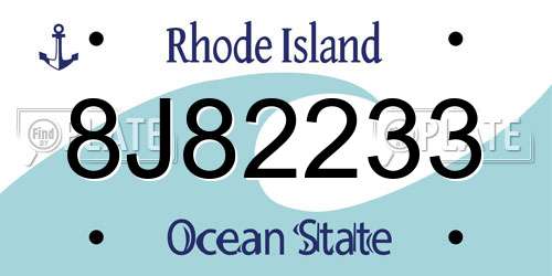8J82233 Rhode Island License Plate