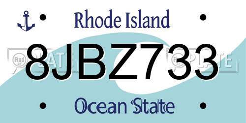 8JBZ733 Rhode Island License Plate