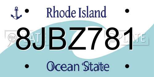 8JBZ781 Rhode Island License Plate