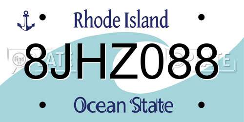 8JHZ088 Rhode Island License Plate
