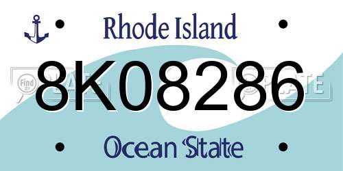 8K08286 Rhode Island License Plate