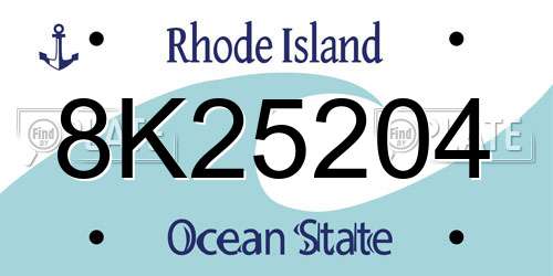 8K25204 Rhode Island License Plate