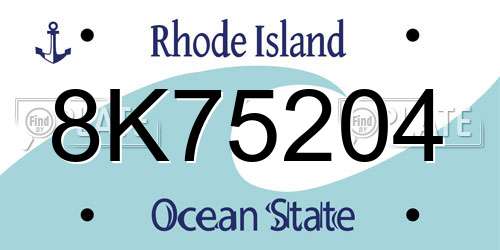8K75204 Rhode Island License Plate
