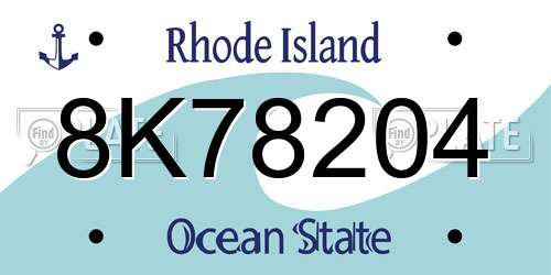 8K78204 Rhode Island License Plate