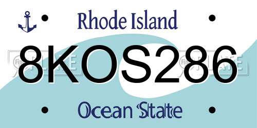 8KOS286 Rhode Island License Plate