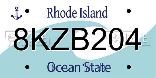 8KZB204 Rhode Island License Plate
