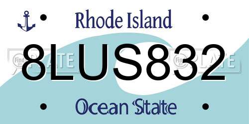 8LUS832 Rhode Island License Plate