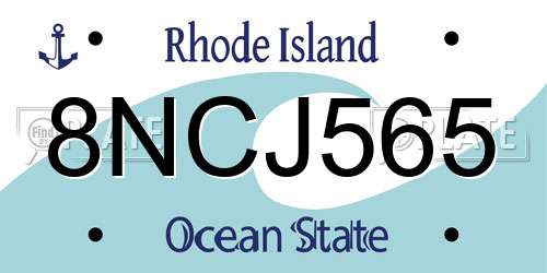 8NCJ565 Rhode Island License Plate