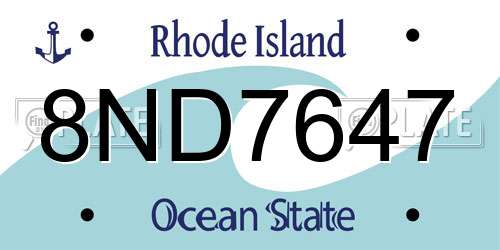 8ND7647 Rhode Island License Plate