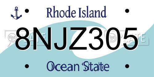 8NJZ305 Rhode Island License Plate