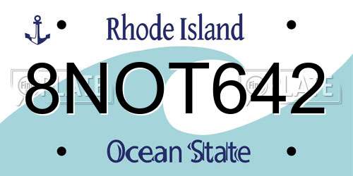 8NOT642 Rhode Island License Plate