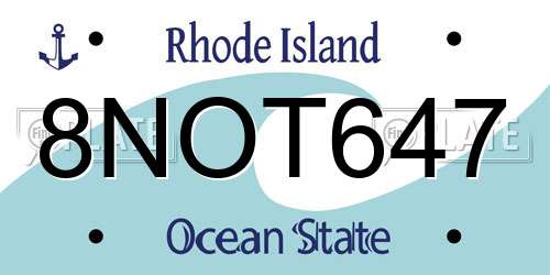 8NOT647 Rhode Island License Plate