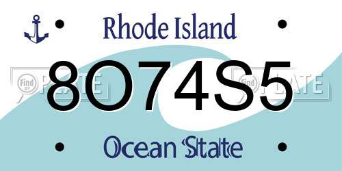 8O74S5 Rhode Island License Plate