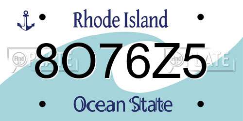 8O76Z5 Rhode Island License Plate