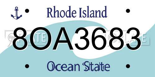 8OA3683 Rhode Island License Plate