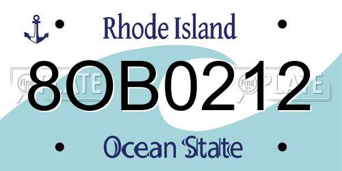 8OB0212 Rhode Island License Plate