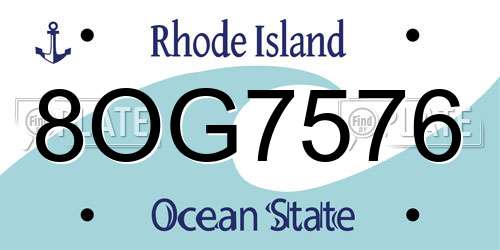 8OG7576 Rhode Island License Plate