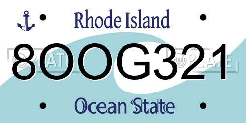 8OOG321 Rhode Island License Plate