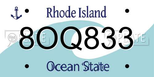 8OQ833 Rhode Island License Plate
