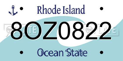 8OZ0822 Rhode Island License Plate