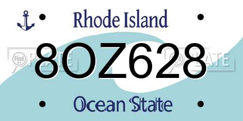 8OZ628 Rhode Island License Plate