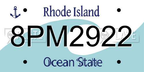 8PM2922 Rhode Island License Plate