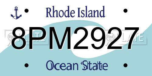 8PM2927 Rhode Island License Plate