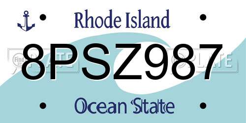 8PSZ987 Rhode Island License Plate