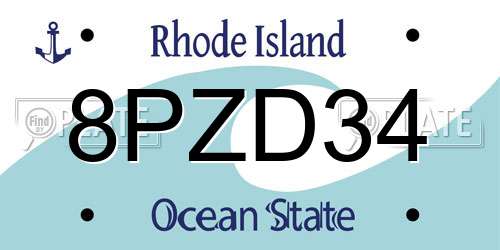 8PZD34 Rhode Island License Plate