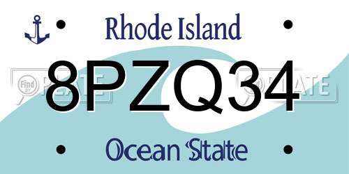 8PZQ34 Rhode Island License Plate