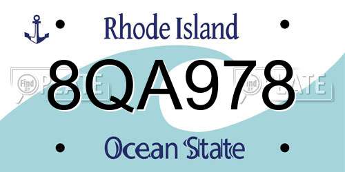 8QA978 Rhode Island License Plate