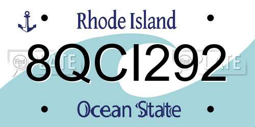 8QCI292 Rhode Island License Plate
