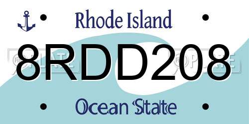 8RDD208 Rhode Island License Plate