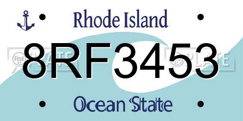 8RF3453 Rhode Island License Plate