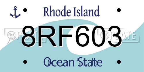8RF603 Rhode Island License Plate