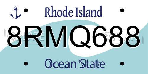 8RMQ688 Rhode Island License Plate