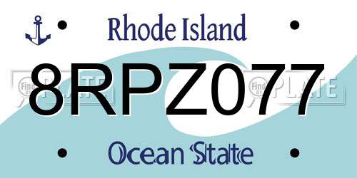 8RPZ077 Rhode Island License Plate