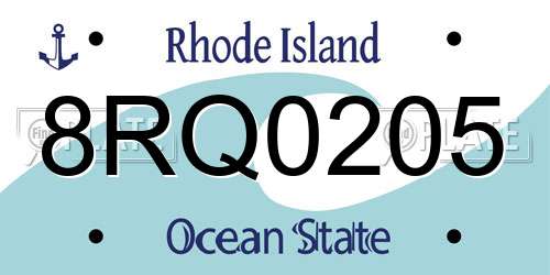 8RQ0205 Rhode Island License Plate