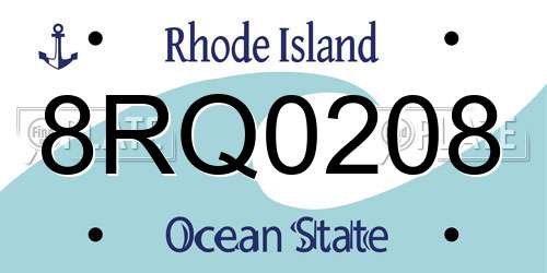 8RQ0208 Rhode Island License Plate