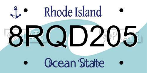 8RQD205 Rhode Island License Plate