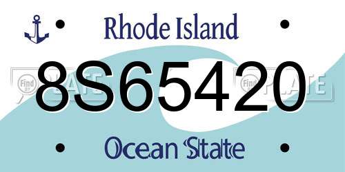 8S65420 Rhode Island License Plate