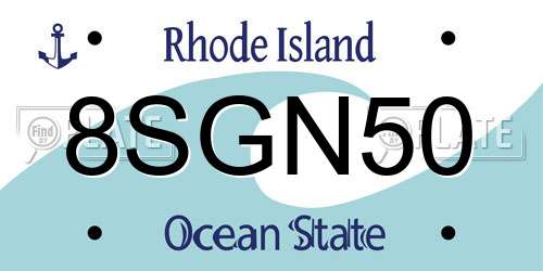 8SGN50 Rhode Island License Plate