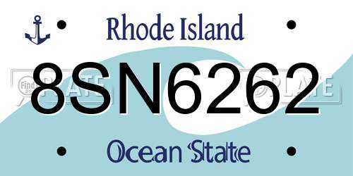 8SN6262 Rhode Island License Plate